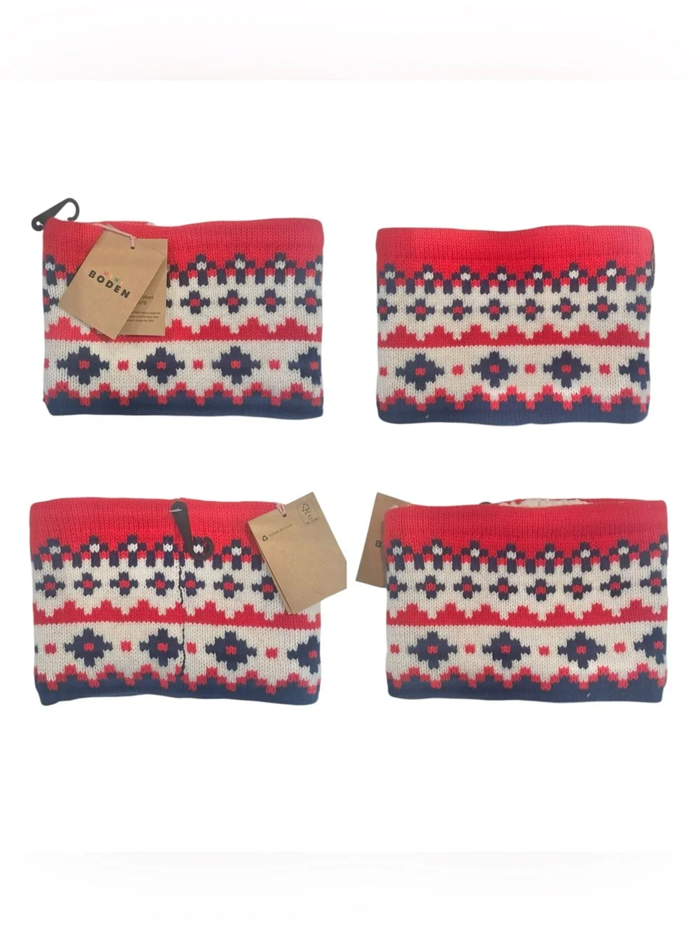 Mini Boden College Navy Fair Isle Snood Wool Winter Headband Red White Blue NEW
